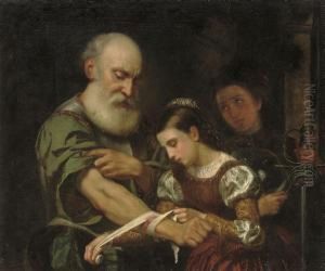 A Young Girl Binding The Wound Of An Old Man