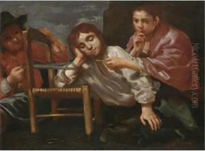 Two Children Playing A Practical Joke On A Sleeping Boy by Bernhard Keil, Monsu Bernardo