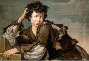 Portrait Of A Boy In Tattered Clothing Leaning On Steps