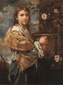 A Young Man With A Pot Of Roses by Bernhard Keil, Monsu Bernardo
