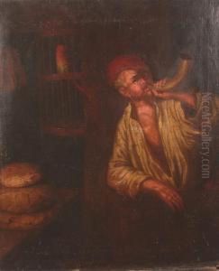 A Baker Blowing His Horn