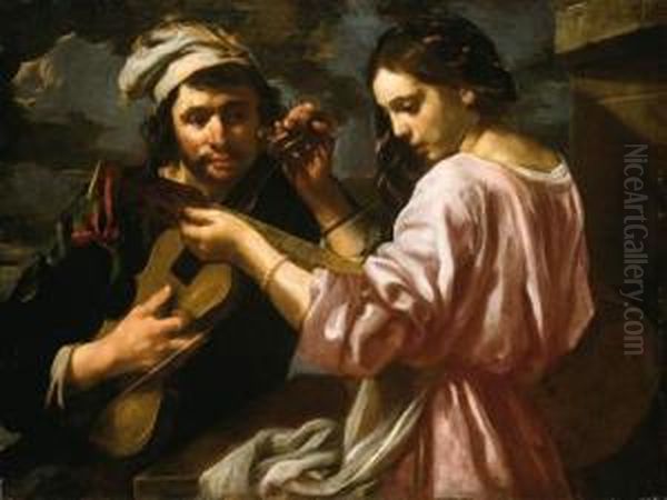 A Young Man And A Girl Tuning Musical Instruments - view 1