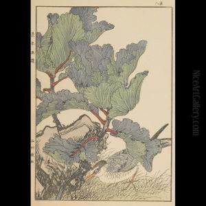 Blue Winged Bird Under Brassica by Imao Keinen