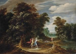 A Wooded Landscape With Scenes From The Story Of Apollo And Daphne