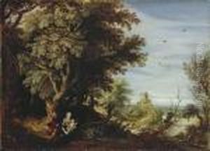 A Wooded Landscape With The Rest On The Flight To Egypt by Alexander Keirincx