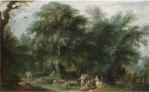 A Wooded Landscape With Diana And Her Nymphs Hunting by Alexander Keirincx