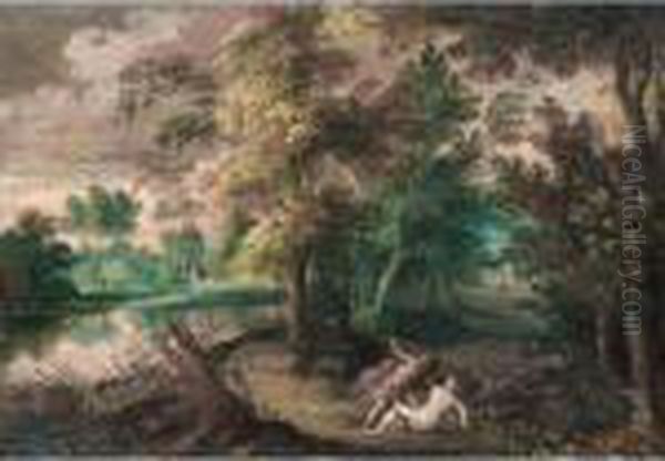 Hunters In A Wooden Landscape - view 1