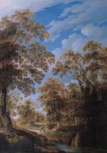 Peasant Women On A Forest Track By A River - view 1