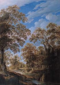 Peasant Women On A Forest Track By A River by Alexander Keirincx