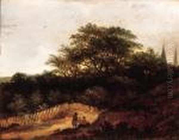 Figures Resting On A Track, A Church Beyond - view 1
