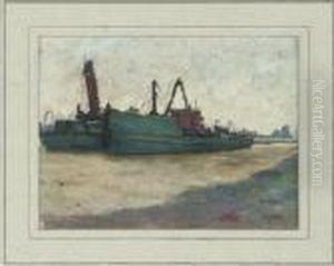 Boats In The Harbour; A Canal Boat; And Haystacks by William Castle Keith
