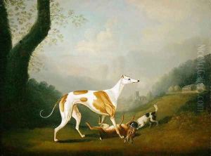 Greyhound with a Spaniel Puppy and Dead Hare