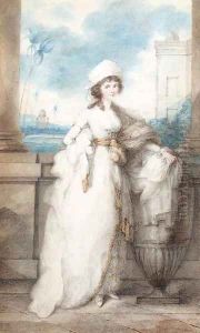 Portrait of a lady, standing on a balcony by George Chinnery