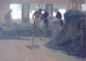 The Net Menders- Gouach On Brown
Paper, Signed- Lower Right, Very Good Condition. 13 X 18 1/2'' by Henry George Keller