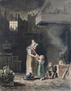 Kucheninterieur Mit Alter Frau Und Zwei Kindern by Paul-Wilhelm Keller-Reutlingen
