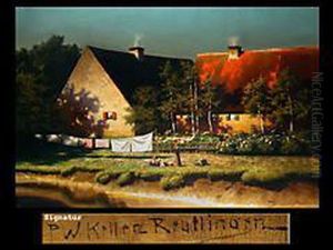 Spielende Kinder Vor Einem Bauernhof Am Fluss by Paul-Wilhelm Keller-Reutlingen