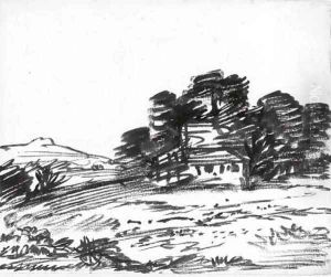 A building among trees by Alexander Cozens