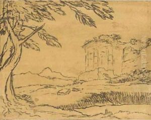 A temple in a landscape by Alexander Cozens