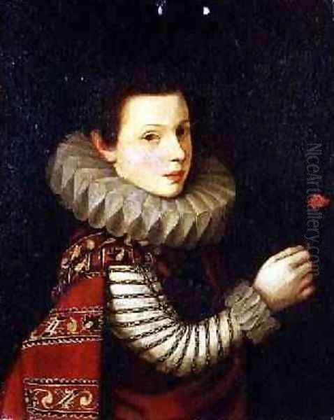 Portrait of a boy holding a red carnation - view 1
