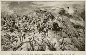 The Scene on Spion Kop Major Thorneycrofts Desperate Situation by Frank Craig