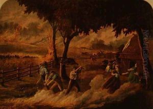 Bush fire in Australia c. 1880