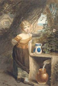 A young girl collecting water