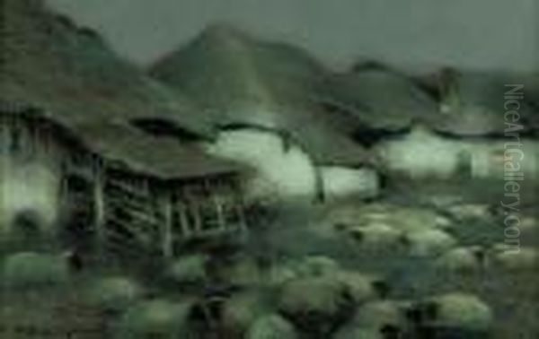 Sheep In An Evening Landscape - view 1