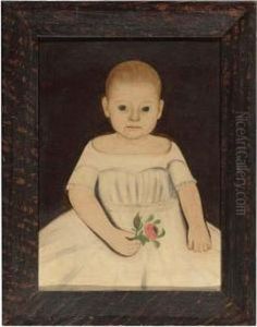 A Portrait Of A Little Girl In A White Dress Holding A Rose by William Kennedy
