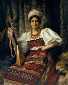Portrait Of Anne In Russian Costume, Three-quarter Length, Holding A Balalaika