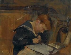 Boy Reading At A Table by Thomas Benjamin Kennington