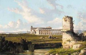 The Gulf of Naples from Posillipo; and The three temples of Paestum by Giuseppe Carelli