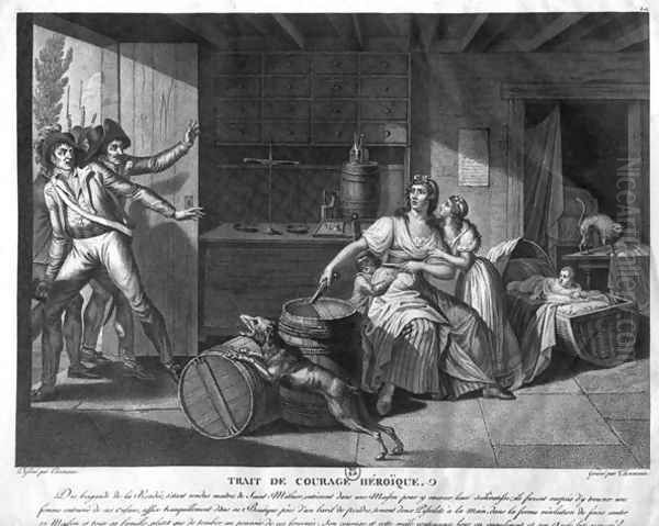 Act of heroic courage of a woman facing Vendean robbers having gained control of Saint-Mithier, 1793 - view 1