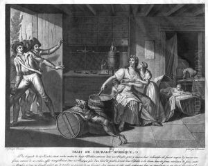 Act of heroic courage of a woman facing Vendean robbers having gained control of Saint-Mithier, 1793 by J. F. Cazenave