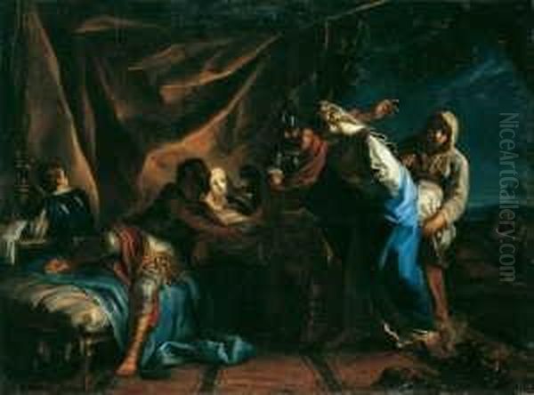 Zugeschrieben Judith Wird Dem
Feldherrn Holofernes Prasentiert. Ol Auf Leinwand . H 72; B 97 Cm - view 1