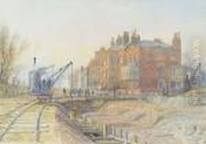 Bellevue House, Later 92, Cheyne
 Walk, Chelsea, Showing The Construction Of The New Bridge To Battersea