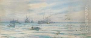 A Cruiser Squadron Offshore With Boat Crews Heading For Thebeach by George Cochrane Kerr