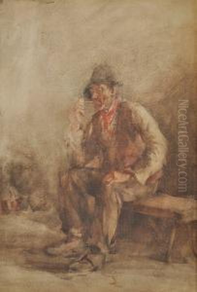 A Man Smoking A Pipe On A Bench - view 1