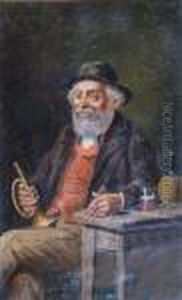 An Elderly Man Seated Holding A Pipe In One Hand And A Cornet In The Other by Henry Wright Kerr