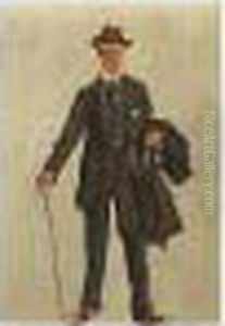 Portrait Of A Man Standing With A Cane, Oil On Panel, 26 By 20 Cm.; 10 By 8 In by James Kerr-Lawson