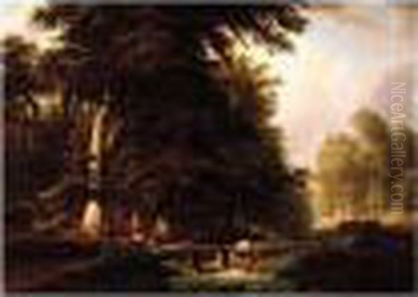 Friedrich , Wooded Landscape,
Signed And Dated 1846, Oil On Canvas, 63.5 X 88 Cm.; 25 X 34 1/2 In - view 1
