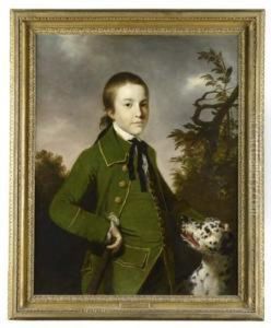 Three Quarter Length Portrait Of Edward Jeremiah Curteis With Dog by Tilly Kettle