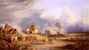Goat Herders In A Neapolitan Landscape by Consalvo Carelli