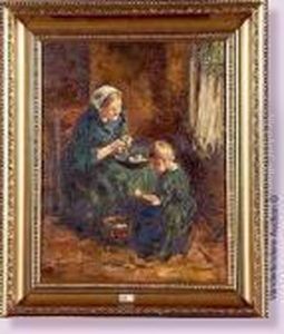 Femme Et Enfant Epluchant Les Pommes De Terre