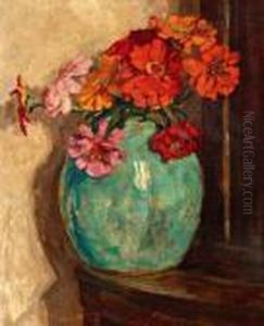 Gerbera's In Groene Vaas by Jacob Simon Hendrik Kever