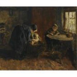 A Peasant Woman And Her Children In An Interior by Jacob Simon Hendrik Kever