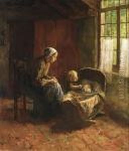 Mother With Her Newborn Anddaughter Near The Window