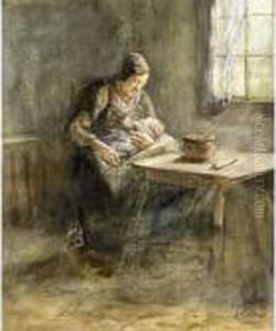 Mother And Child In An Interior by Jacob Simon Hendrik Kever