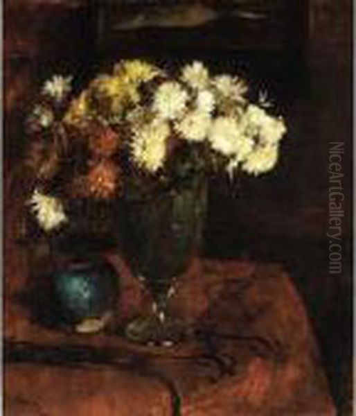 A Still Life With Flowers In A Glass Vase - view 1