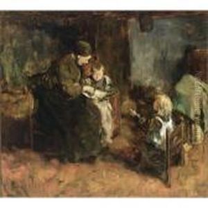 A Mother And Her Children In An Interior by Jacob Simon Hendrik Kever