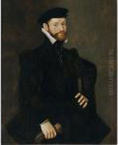 A Portrait Of A Bearded 
Gentleman, Aged 31, Standing Three-quarter Length, Wearing A Black Coat,
 Holding Gloves In His Right Hand